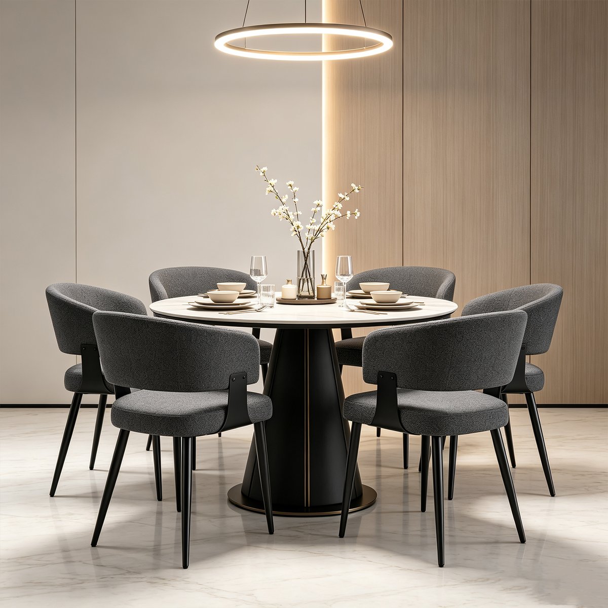 Lot de 6 chaises de salle à manger style industriel en tissu, CASEMI gris, MEUBLES COSY