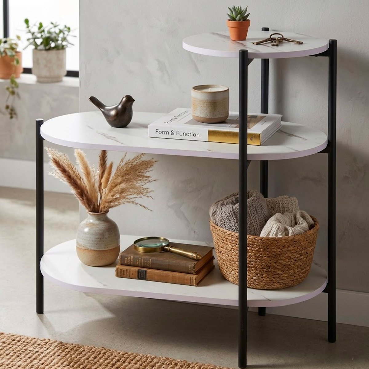 Table d'appoint design en métal et plateaux effet marbre blanc 64x33x63cm blanc, WADIGA