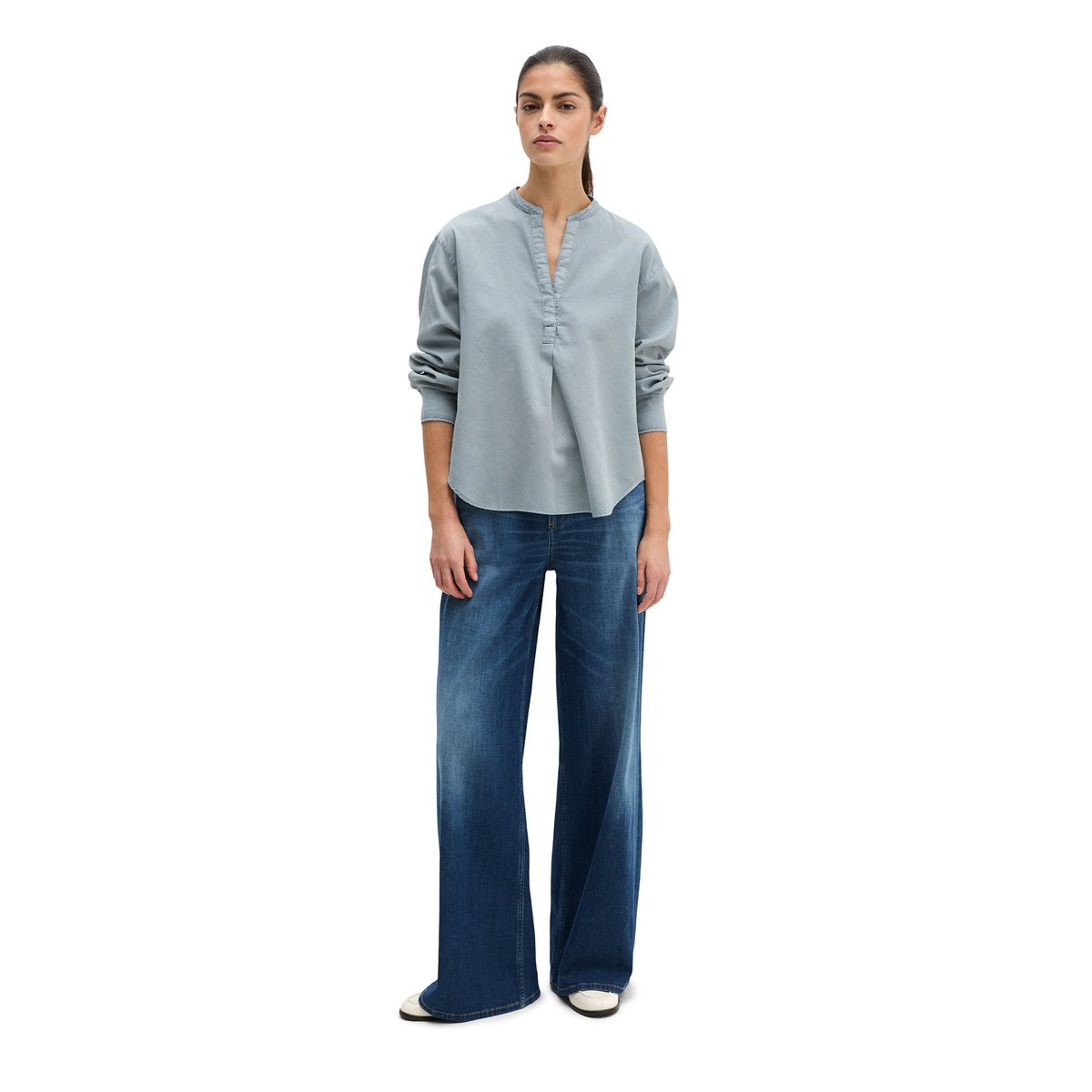 Blouse loose en satin de coton gris, MARC O'POLO