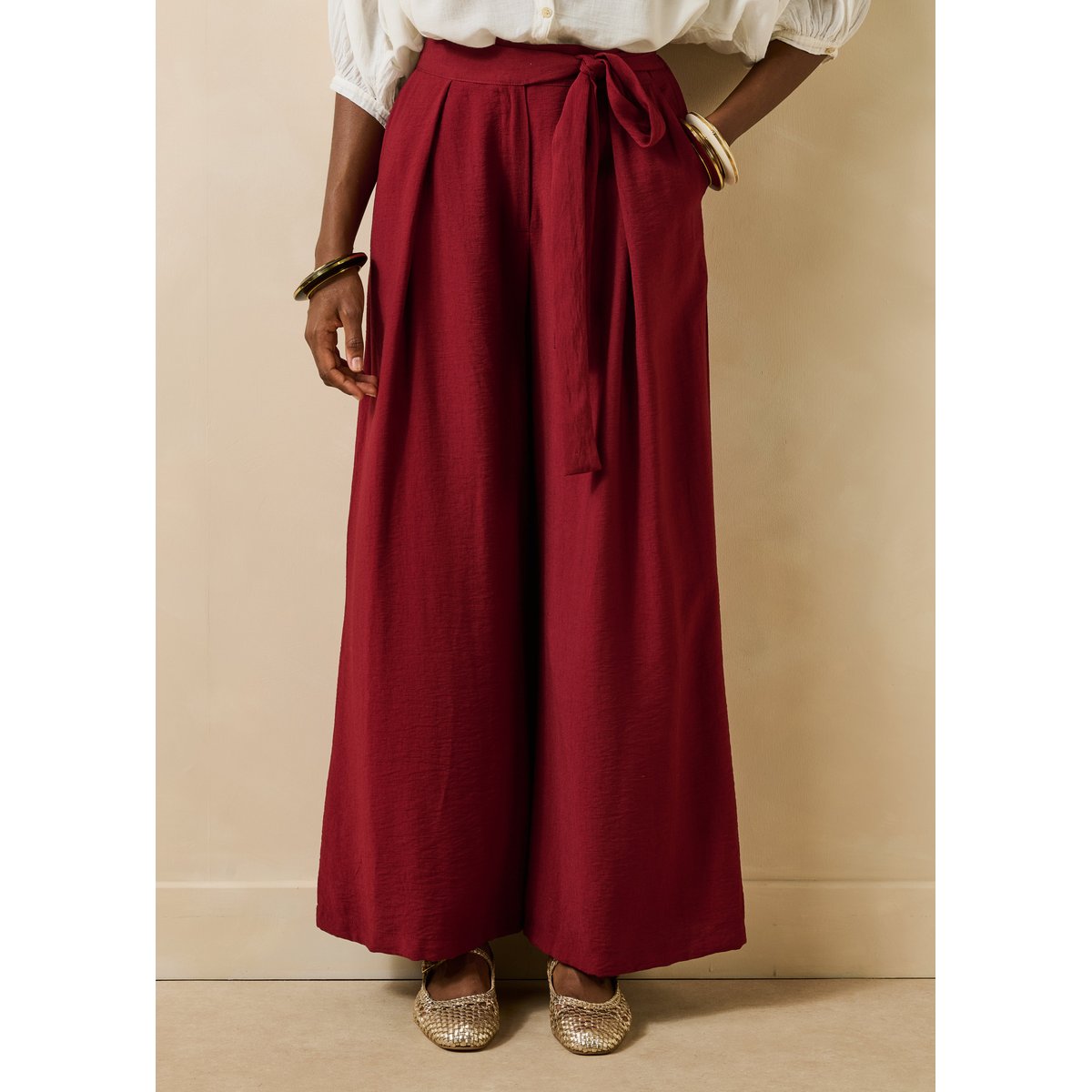 Pantalon large en jacquard mahogany, LA FEE MARABOUTEE