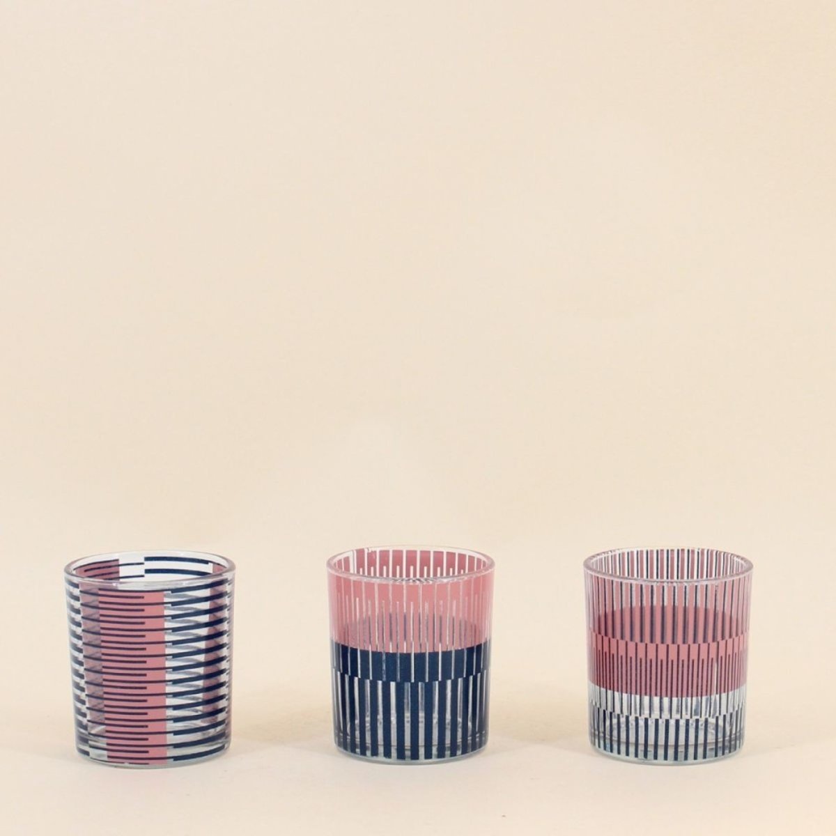 Lot de 3 photophores en verre imprimé rouge, ORNAMI