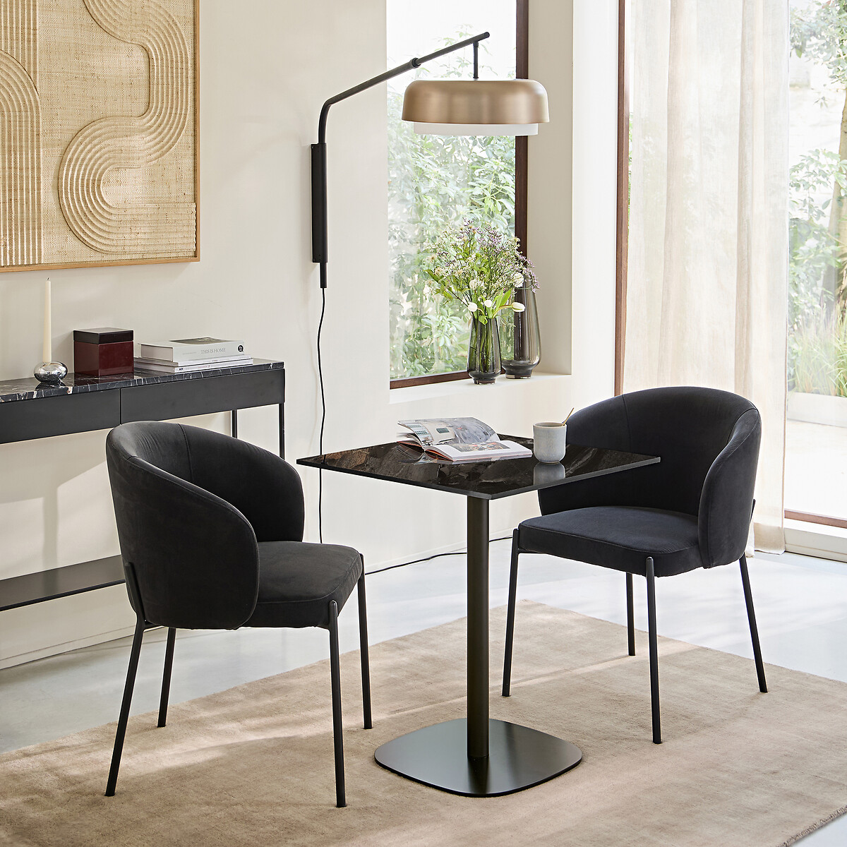 Fauteuil de table en métal et velours, KINNA gris charbon, AM.PM