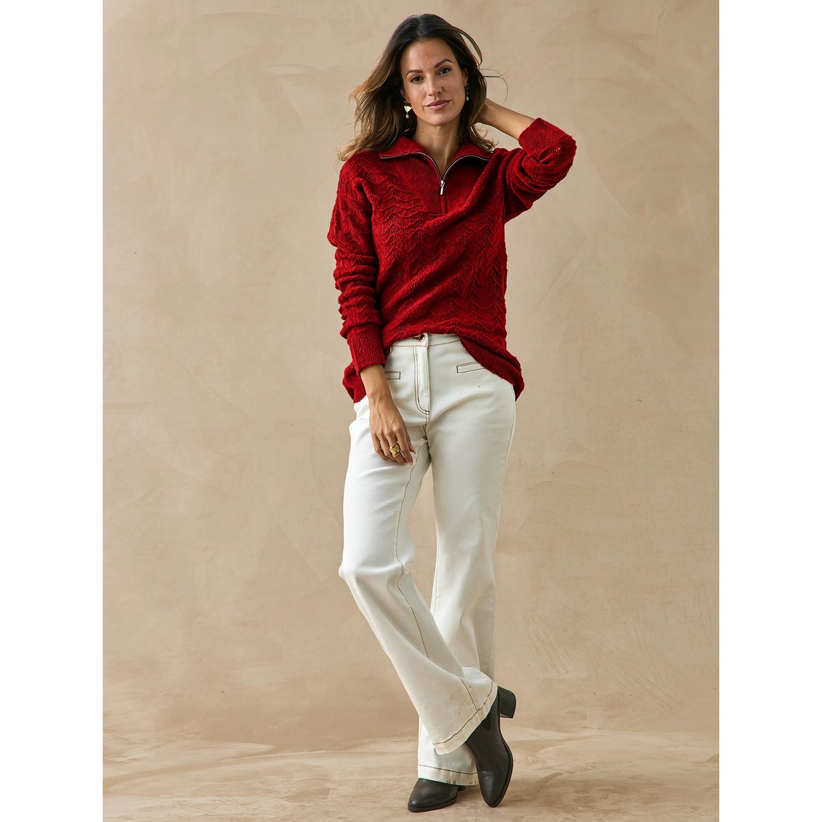 Pull col camionneur femme rouge, DAXON