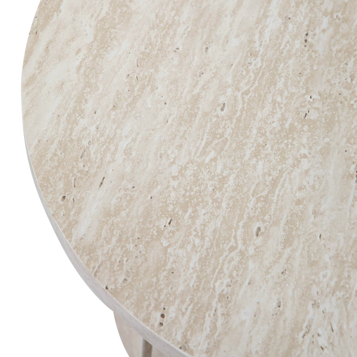 Table basse effet travertin ovale 110x50 cm, MOLLY blanc, OVIALA