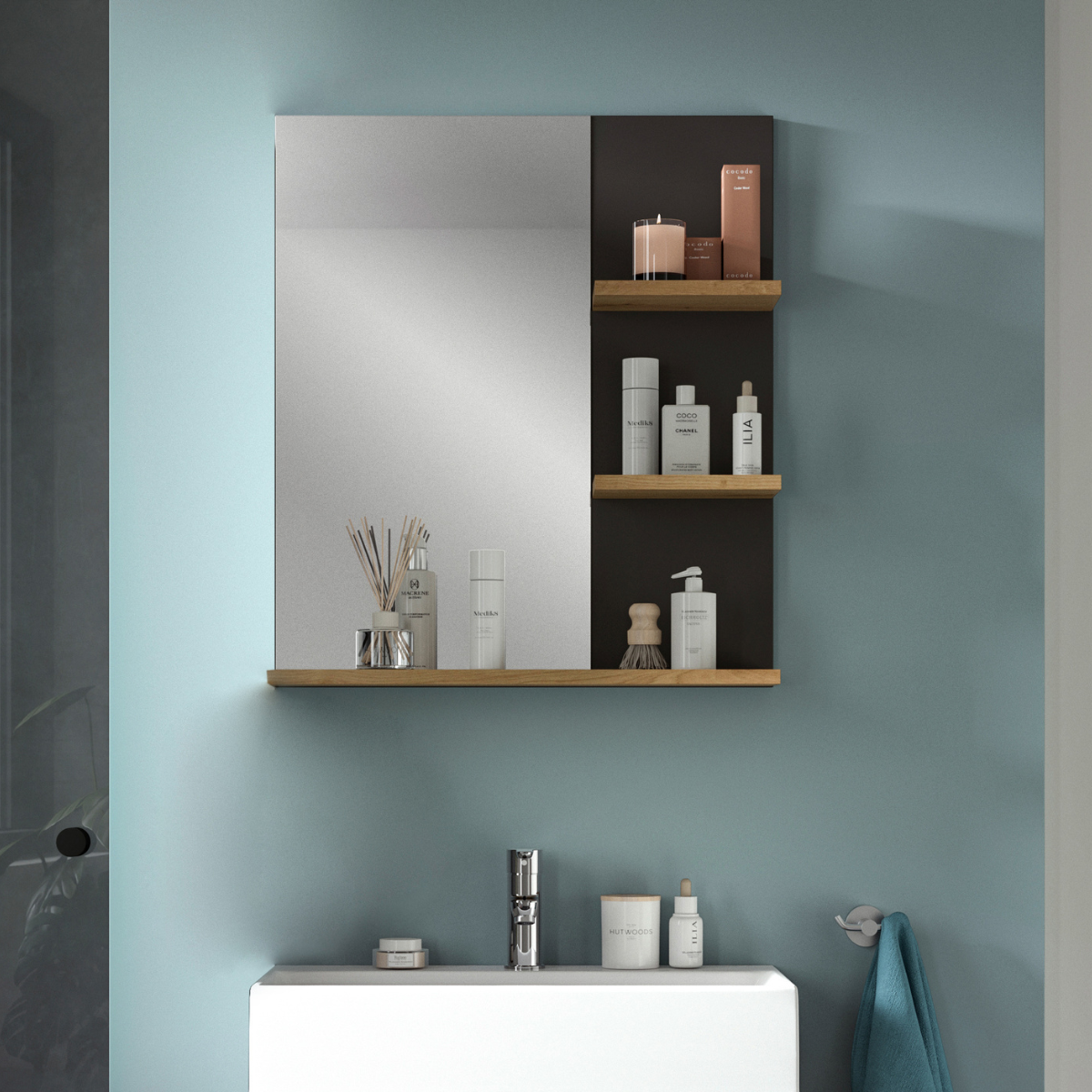 Miroir avec 3 étagères ENO bois clair, CALICOSY