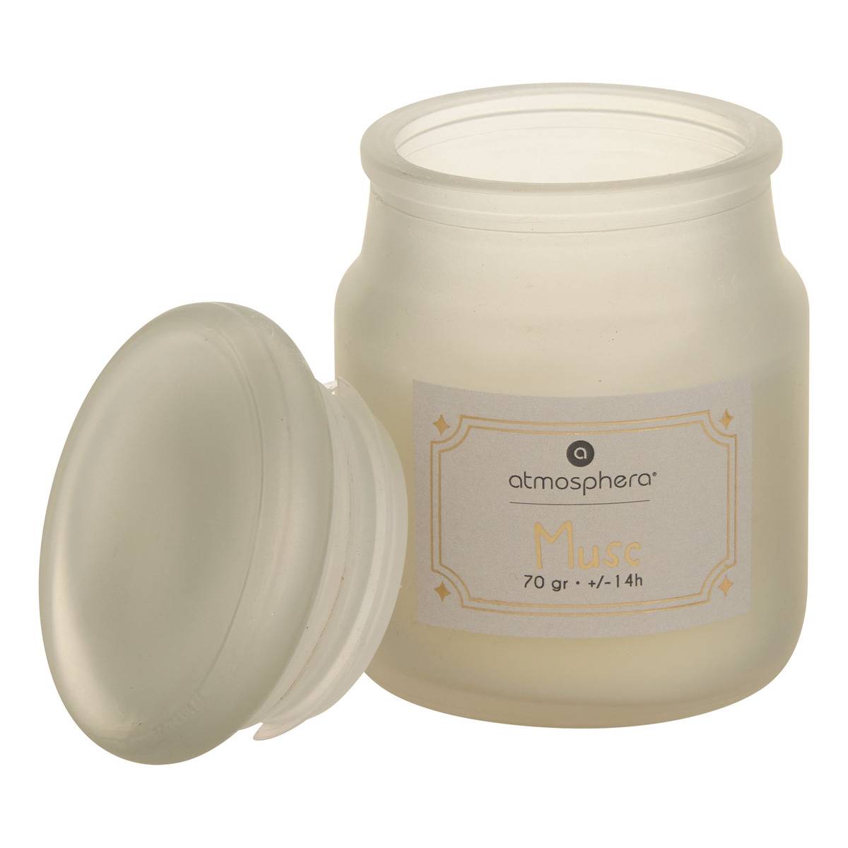 Bougie parfumée pot en verre coloré à bouchon ELOA blanc, ATMOSPHERA