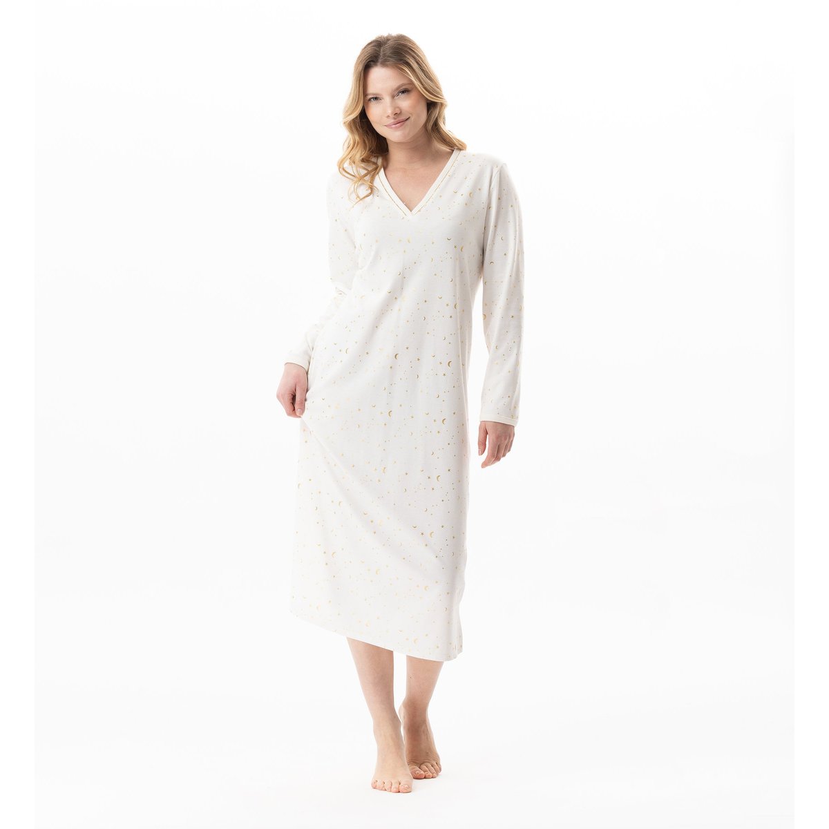 Chemise de nuit longue en coton LUNA 111 ecru, LE CHAT