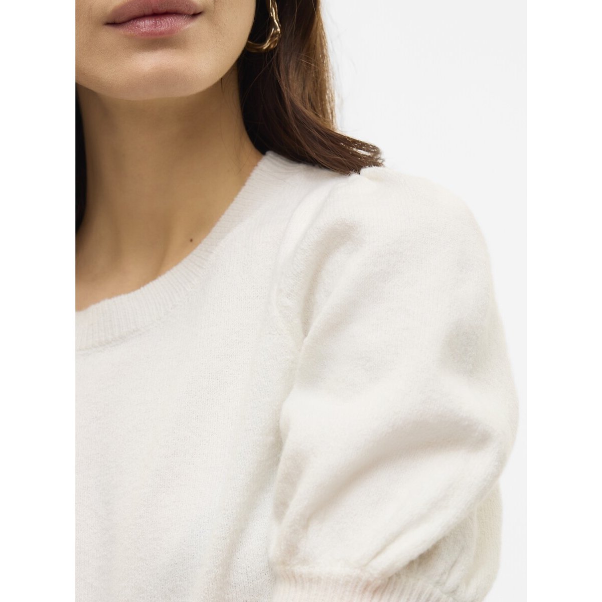 Pull girocollo con maniche 3/4 bianco, VERO MODA