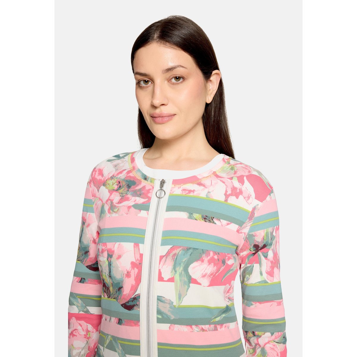 Cardigan façon t-shirt de texture côtelée rosé/cream, BETTY BARCLAY