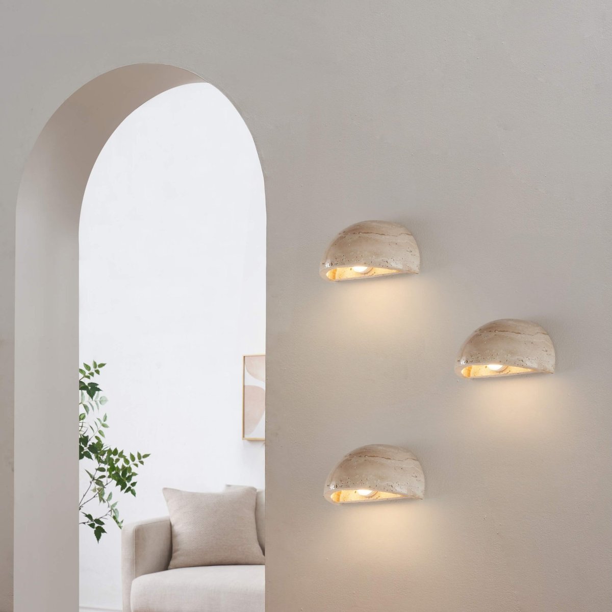 Applique LED demi-sphère travertin - SÈVE beige, KOSILUM