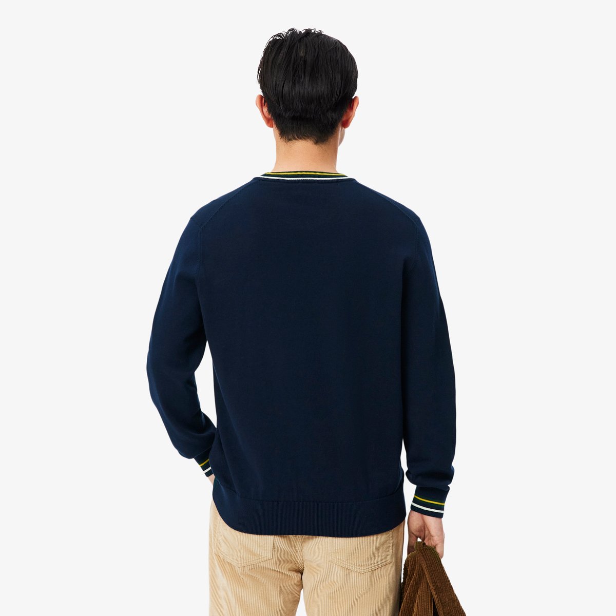 Pull jersey coton rayé bleu-7qk, LACOSTE