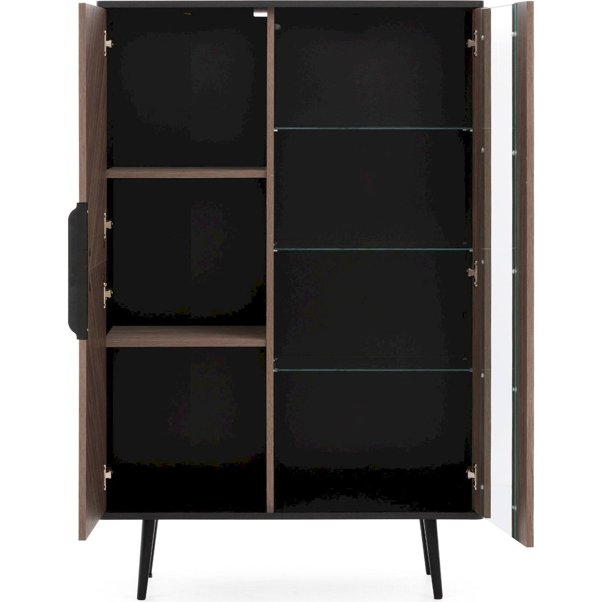 Vitrine 2 portes collection RINNILI noir graphite et effet bois captains deck, RECOLLECTION