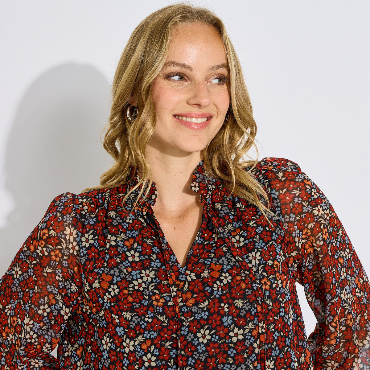 Blouse fluide col V imprimé fleuri noir, GRAIN DE MALICE