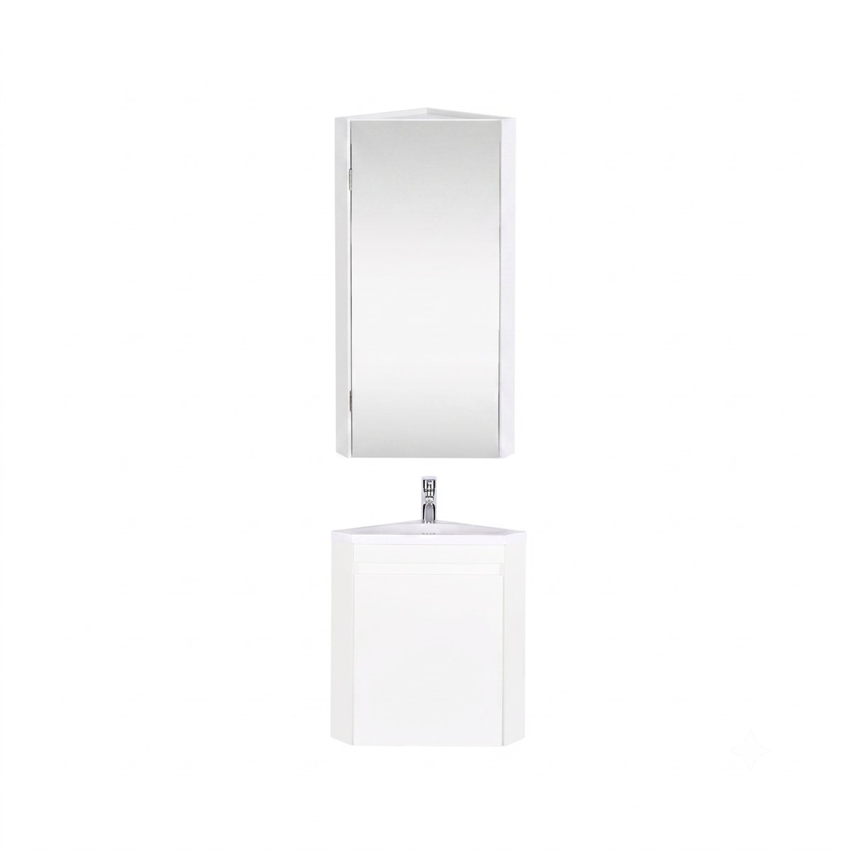 Ensemble lave-mains d'angle suspendu, vasque, robinet et armoire LISA blanc satiné, MOB IN