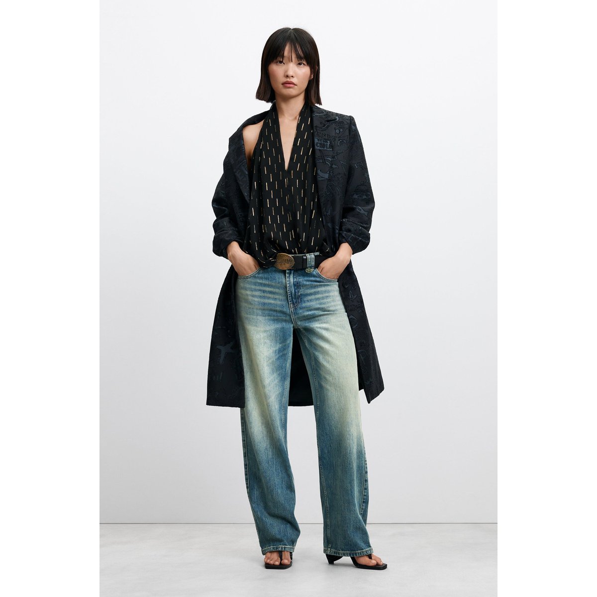 blouse à col halter avec détails métallisés noir, DESIGUAL