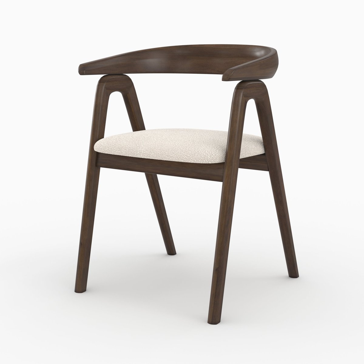 Chaise en bois d'hévéa et tissu bouclé crème - HAWA marron foncé, MAISON PAVANE