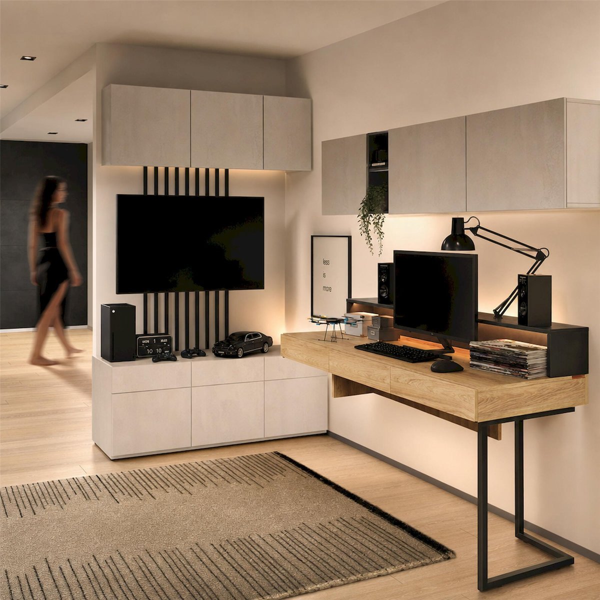 Bureau d'angle avec tiroirs collection TEEN FLEX hikora naturelle et raw steel, RECOLLECTION