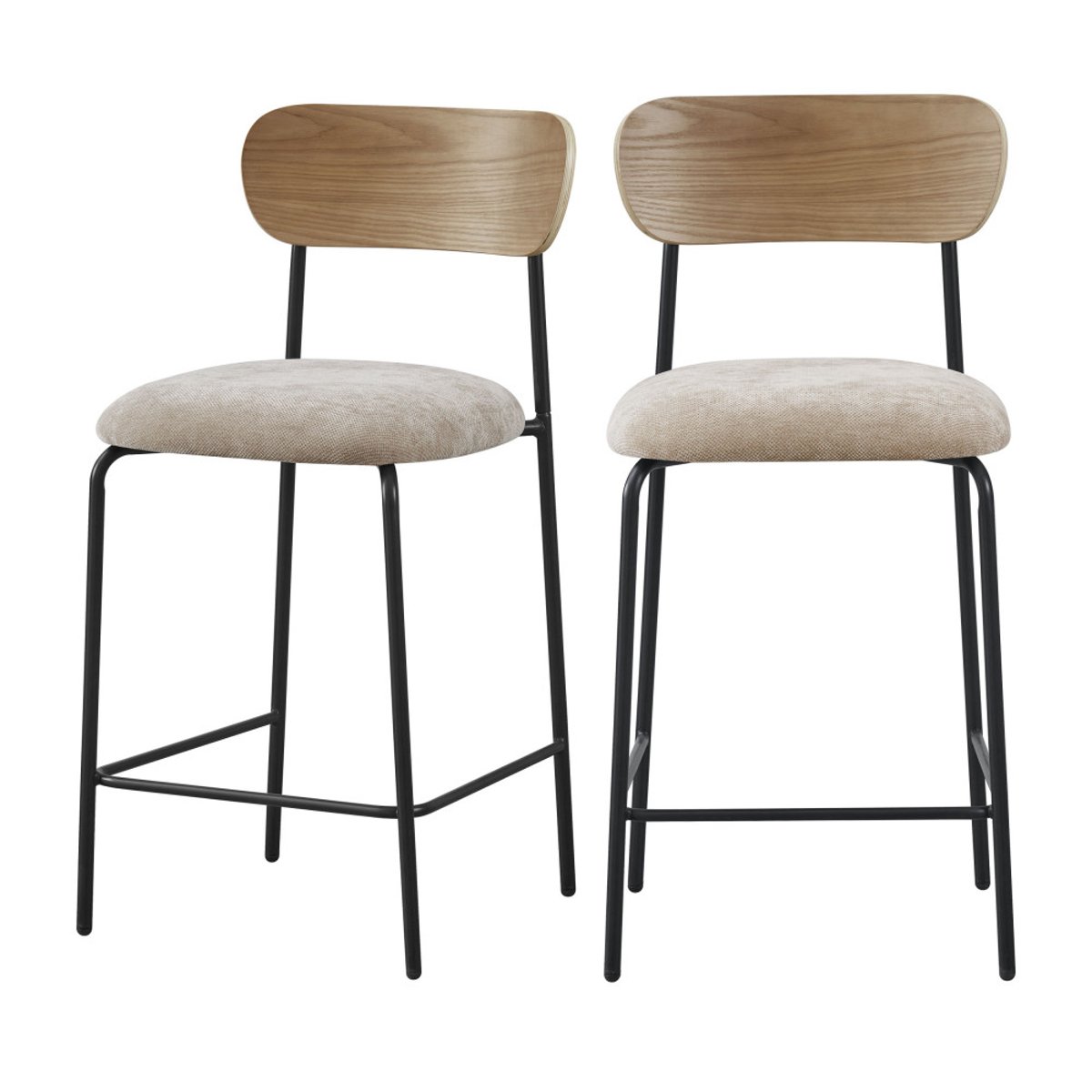 Lot de 2 chaises de bar bois clair tissu et métal H65cm- JESS beige, DRAWER