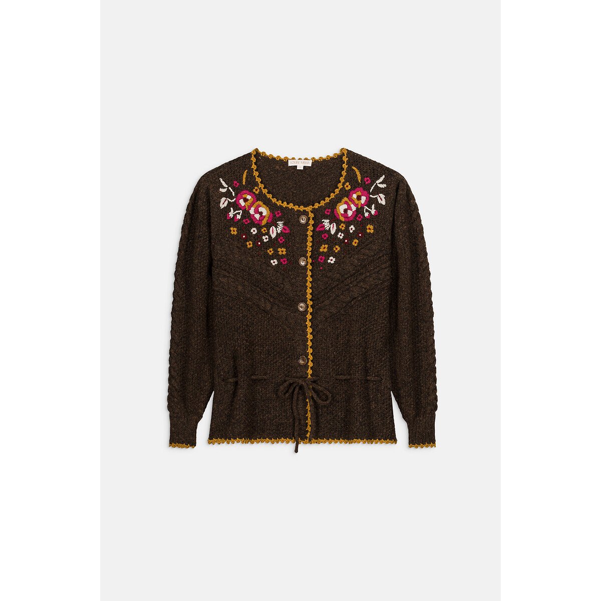 Cardigan col rond brodé, SANDYA marron, LOUISE MISHA