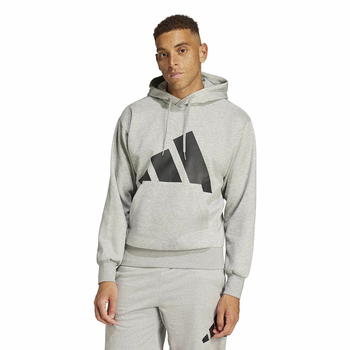 Sweat-shirt capuche molleton grand logo Essential gris chiné, ADIDAS SPORTSWEAR