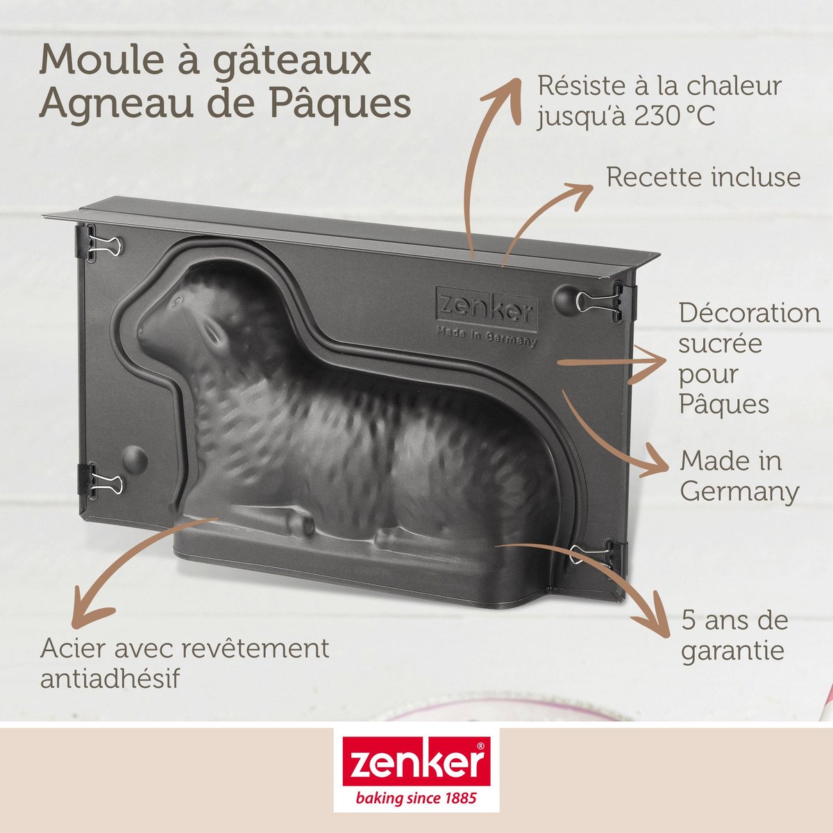 Lot de 2 moules à gâteaux 3D en forme d'agneau pascal noir, ZENKER