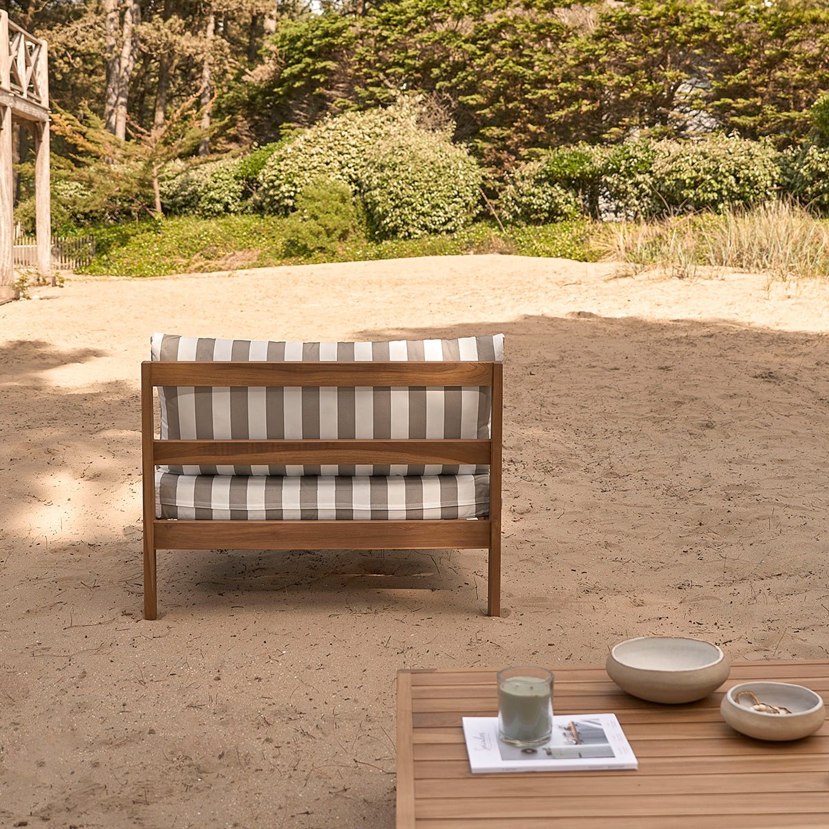 Fauteuil de jardin en teck massif rayé PALMA gris, BERAH GETAH