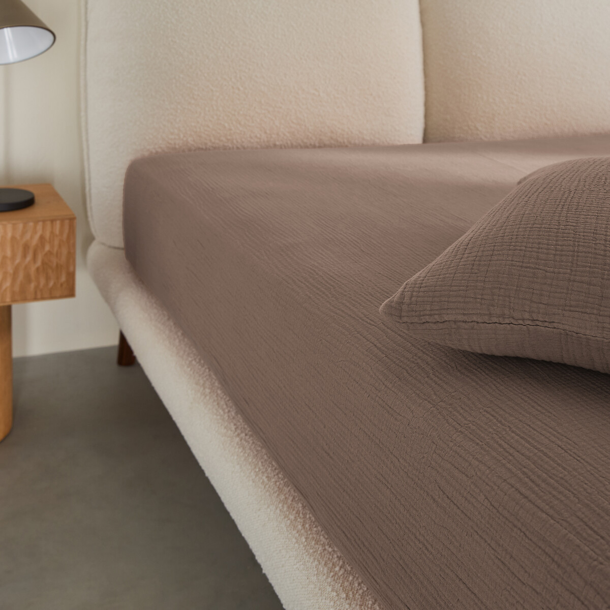 Drap-housse gaze de coton biologique, Yafa taupe, AM.PM