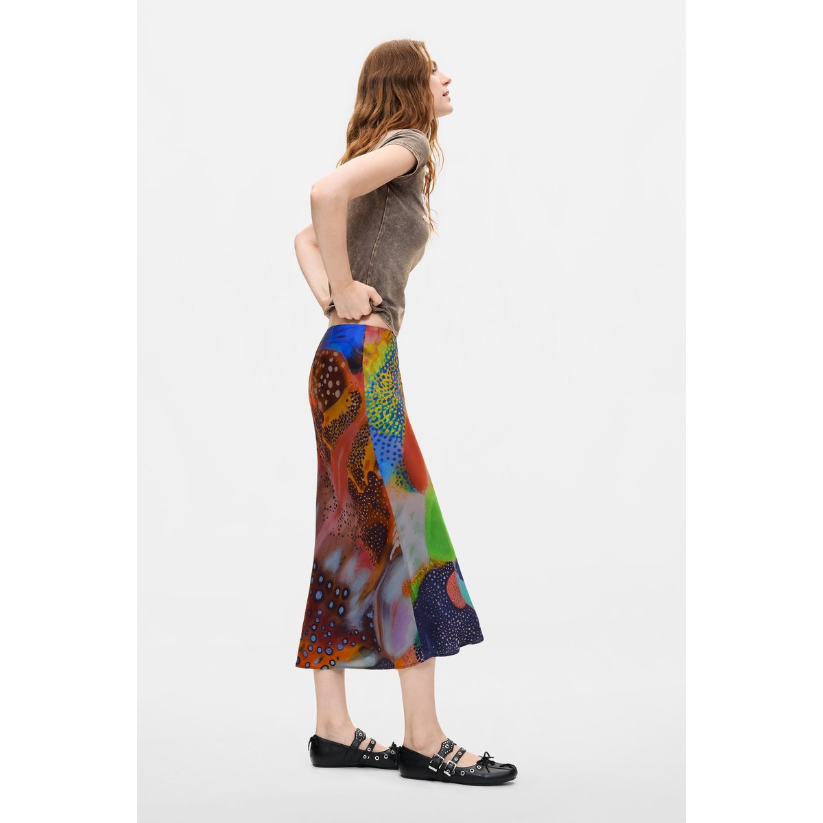 Jupe midi imprimée noir, DESIGUAL
