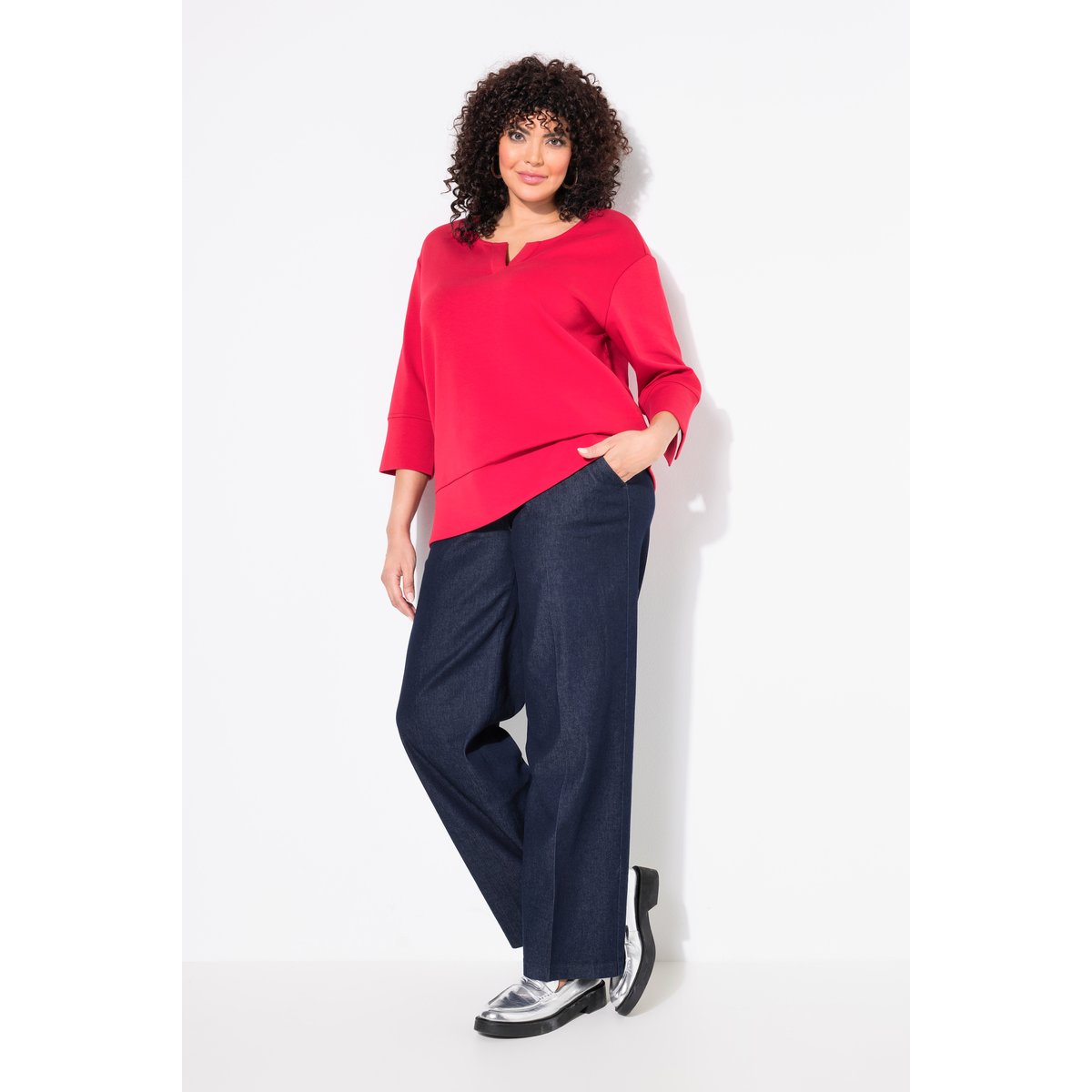 Jean Mary, jambe large avec pli marqué bleu jean, ULLA POPKEN