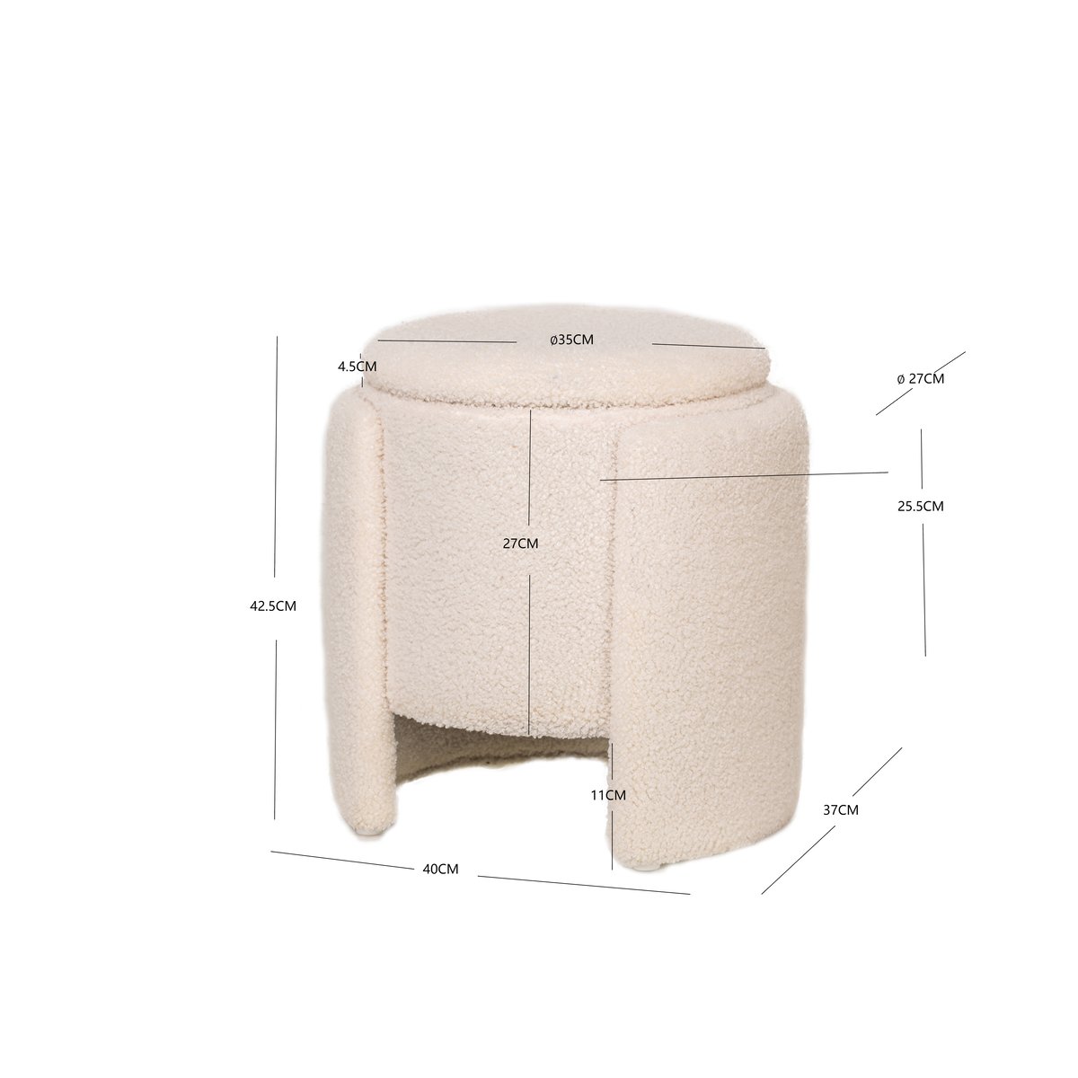 Pouf bouclette avec rangement, MOSS blanc cassé, NORDLYS