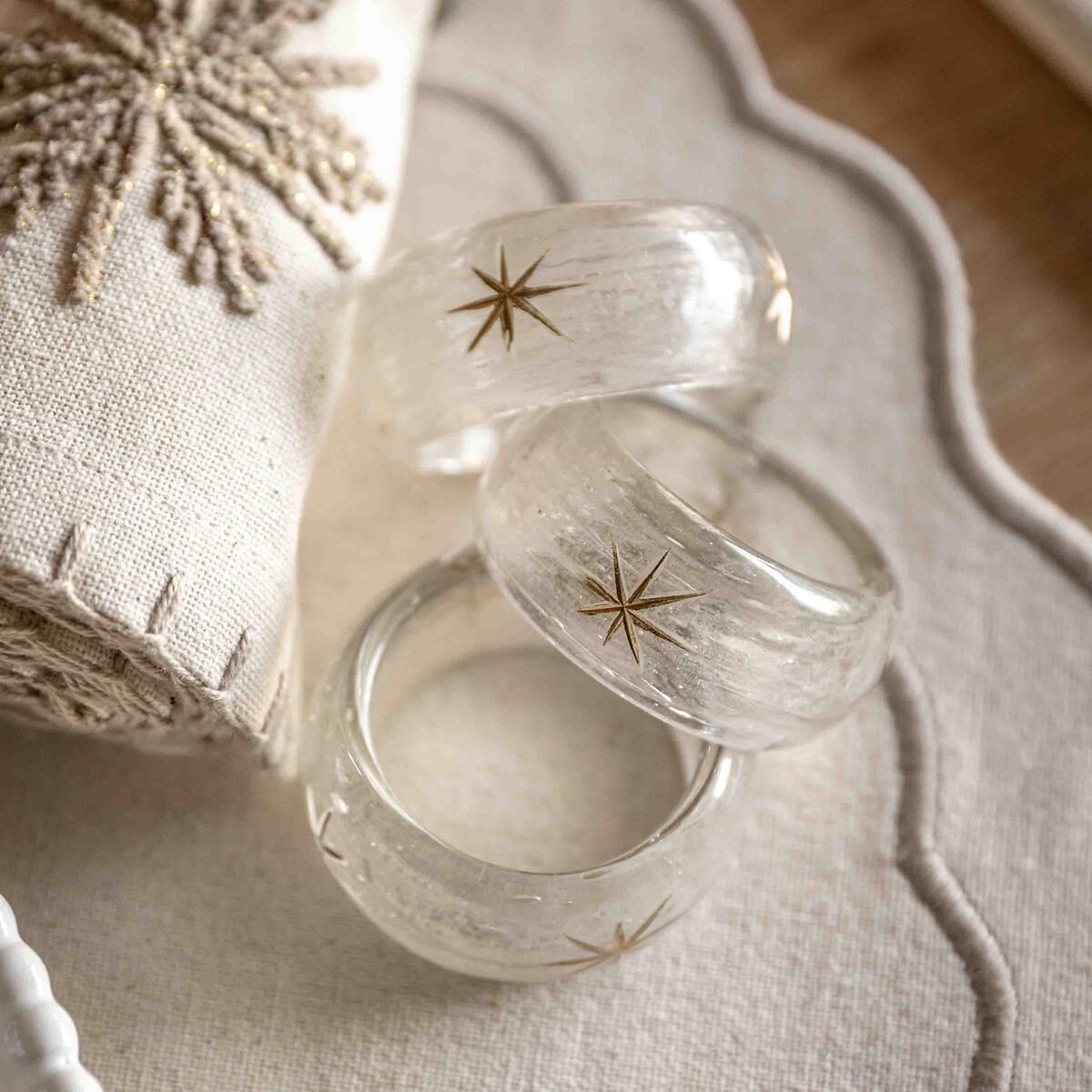Set of 4 Deco Luxe Snowflake Napkin Rings transparent, ÉDITÉ