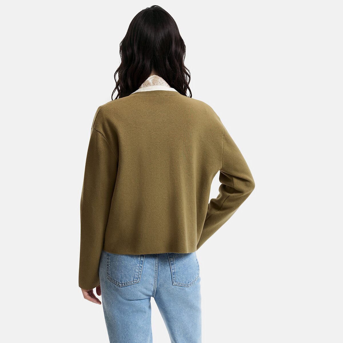 Cardigan en maille milano laine et coton vert kaki, LA REDOUTE COLLECTIONS
