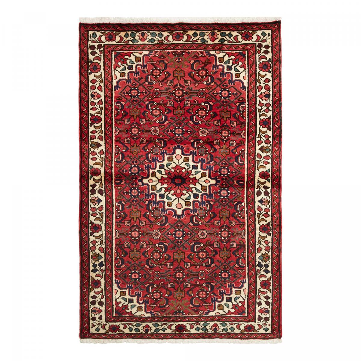 Tapis d'orient, motif oriental noué main en laine, HAMADAN 13 rouge, bleu, crème, UN AMOUR DE TAPIS