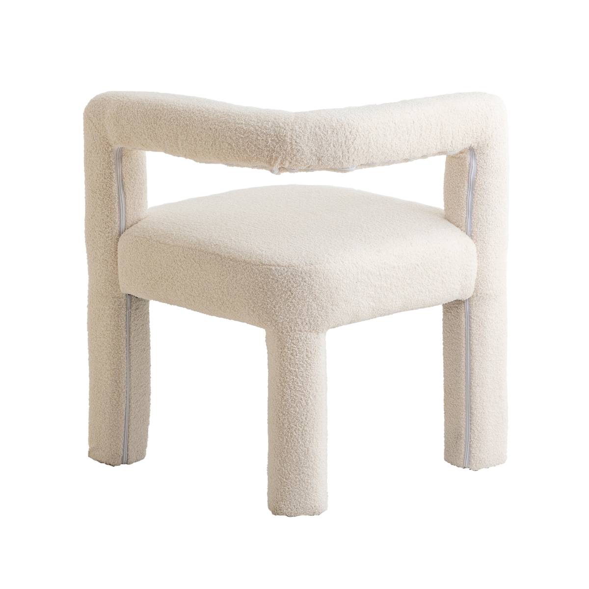 Fauteuil en tissu bouclette NORA blanc, MADE IN MEUBLES