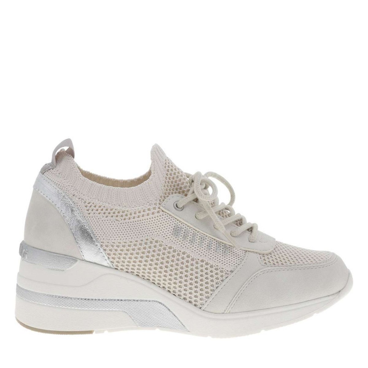 Baskets running blanches à talon compensé avec des lacets ronds blanc, MUSTANG