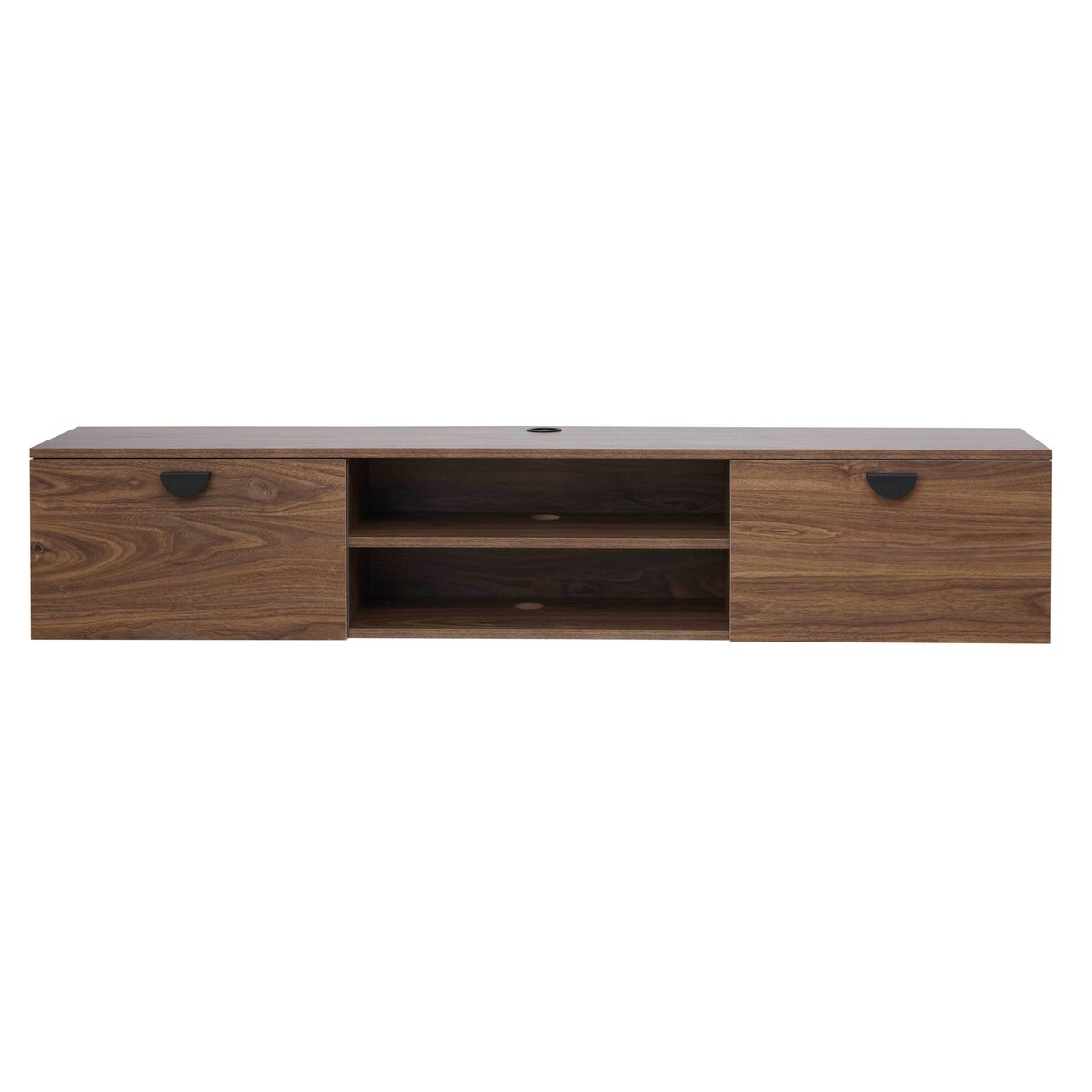 Meuble TV suspendu effet bois 160 cm, JESSY bois foncé, OVIALA