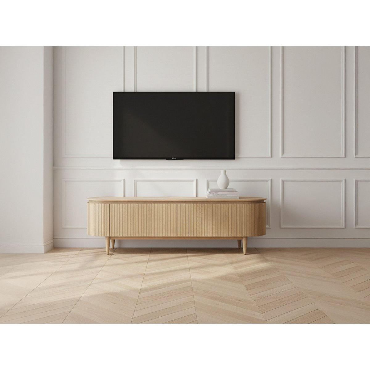 Meuble TV 180 cm placage, SORMIOU marron clair, BOBOCHIC