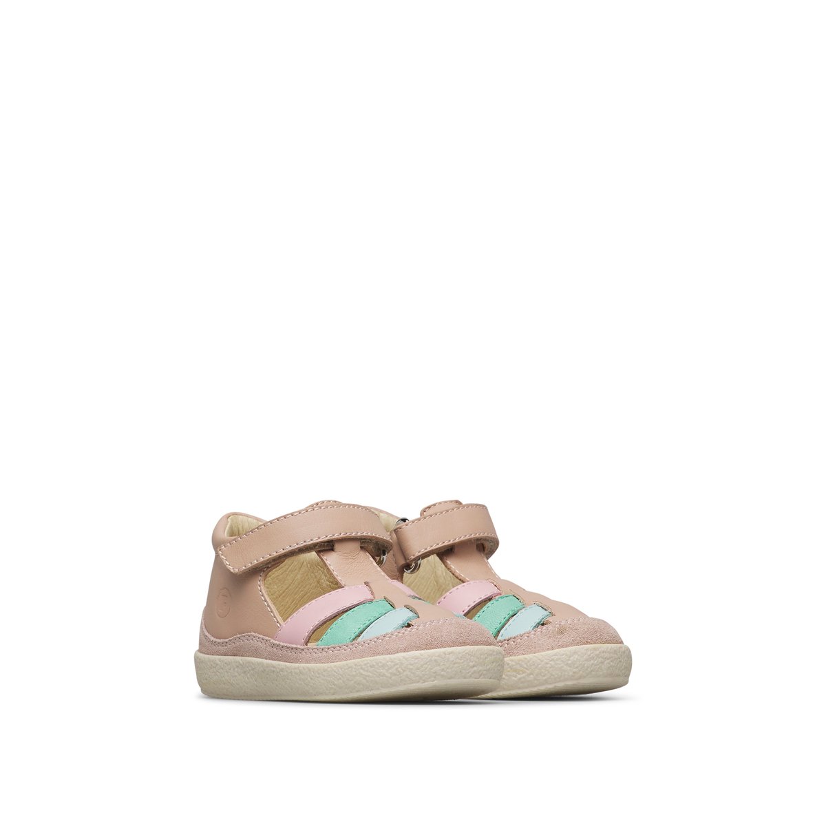 Sandales semi-fermées en cuir et en daim AURIX rose poudré-, FALCOTTO