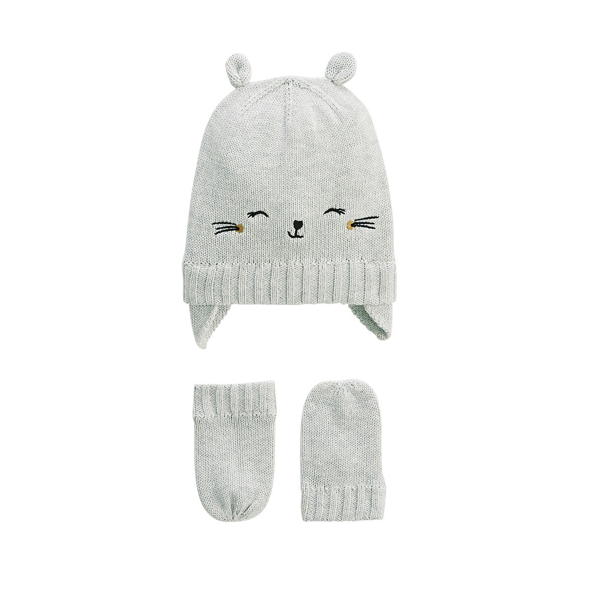 Bonnet bébé et moufles en tricot Esmée gris, PETIT BEGUIN