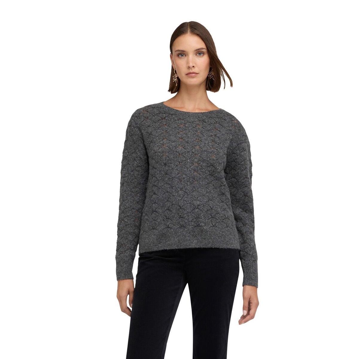 Pull en tricot à motif éventail gris, MOTIVI