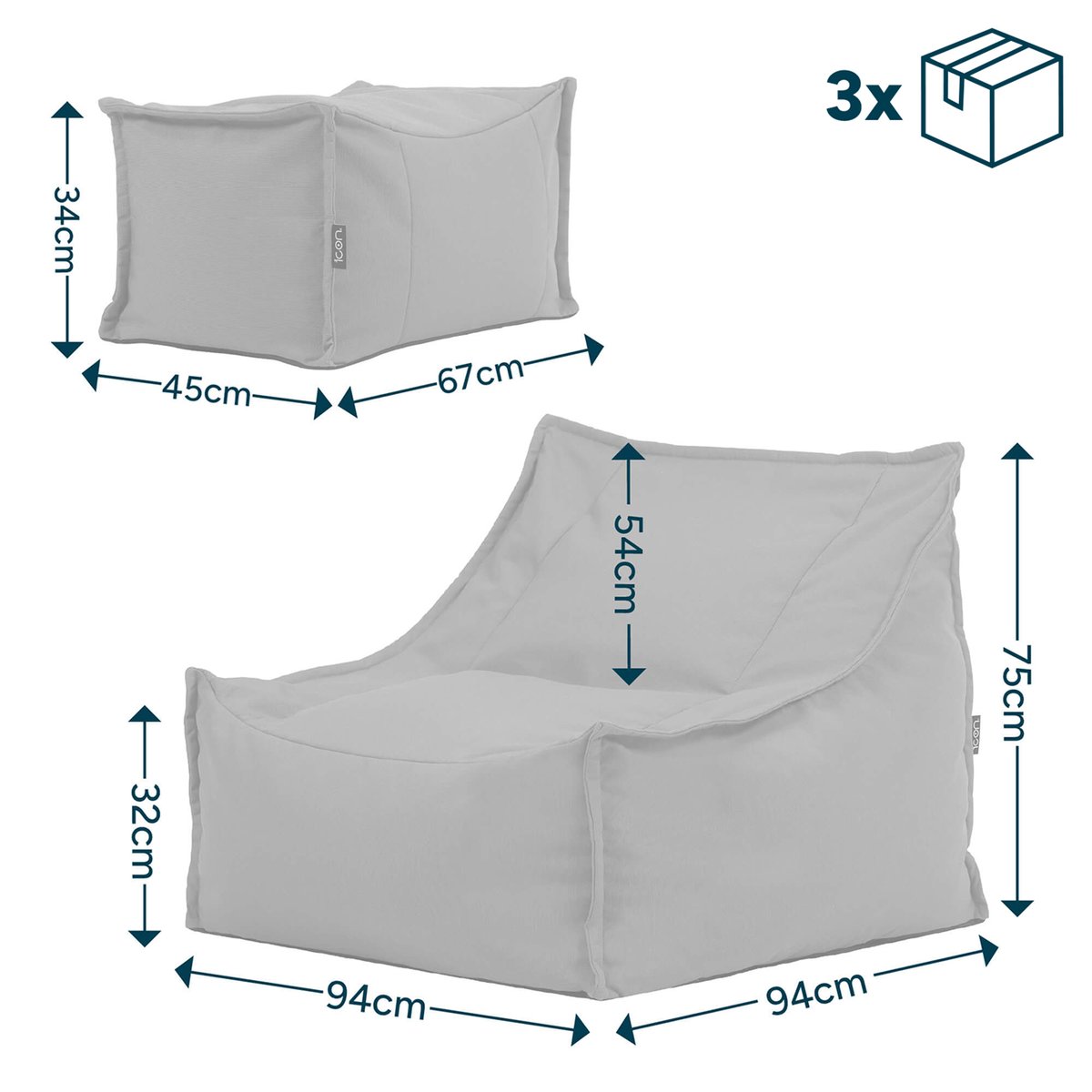 Pouf fauteuil et repose-pieds d'extérieur en oléfine imperméable Oeko-Tex® - ALTO beige, ICON