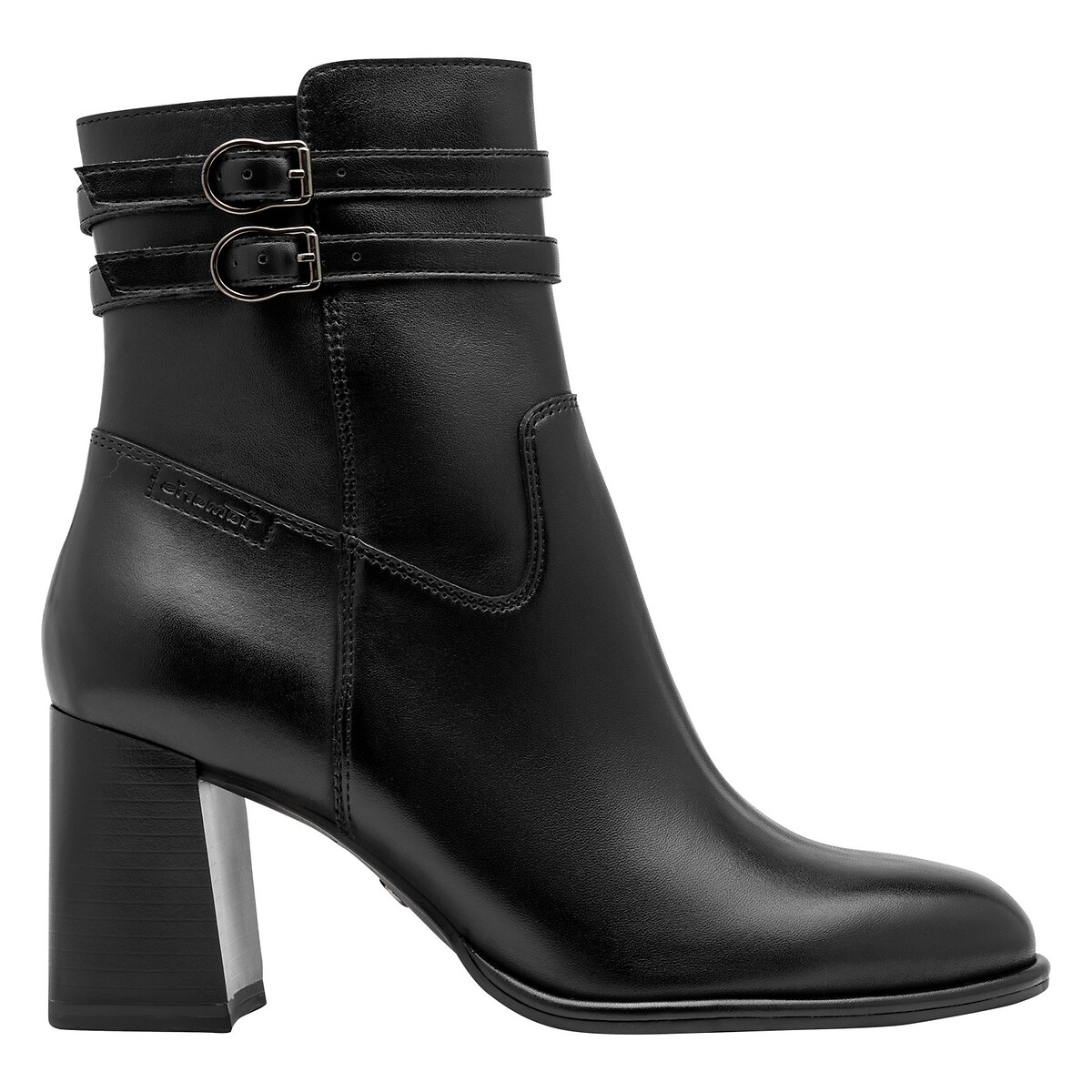 Bottines en cuir à talons noir, TAMARIS