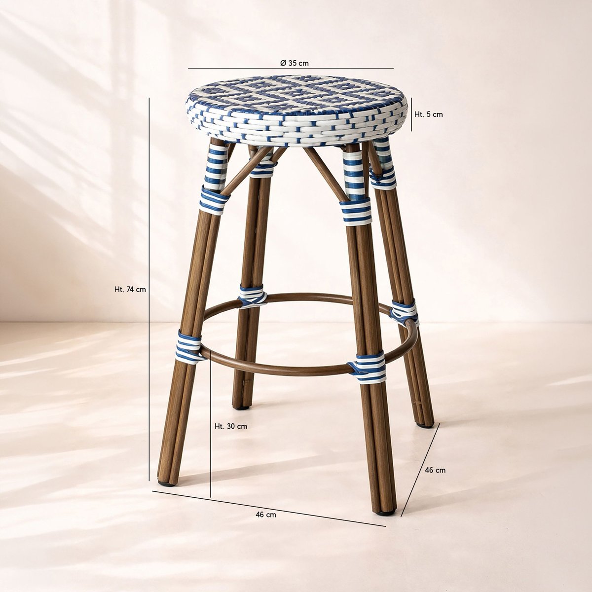 Tabouret de bar effet rotin naturel, SCALA bleu, NOW'S HOME
