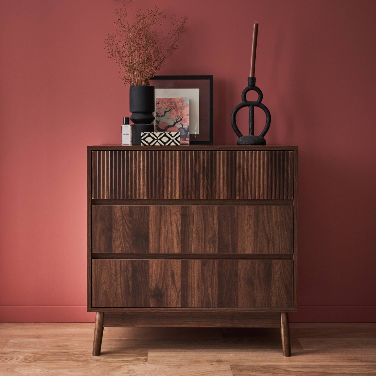 Commode décor bois 3 tiroirs LINEAR bois foncé, SWEEEK