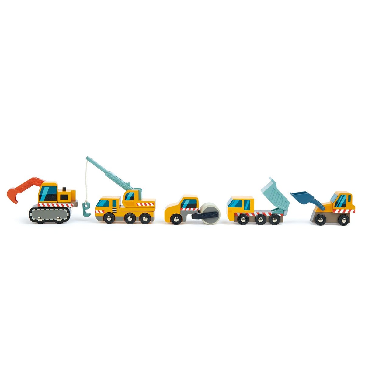 Lot d'engins de construction jaune, bleu, orange, TENDER LEAF TOYS