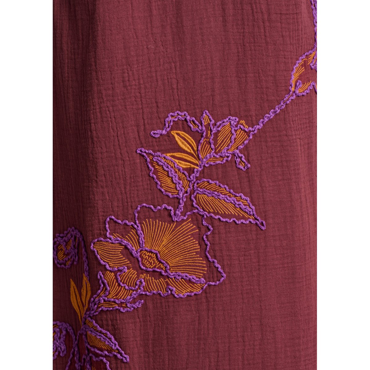 Robe longue bustier en gaze de coton brodée mahogany, LA FEE MARABOUTEE