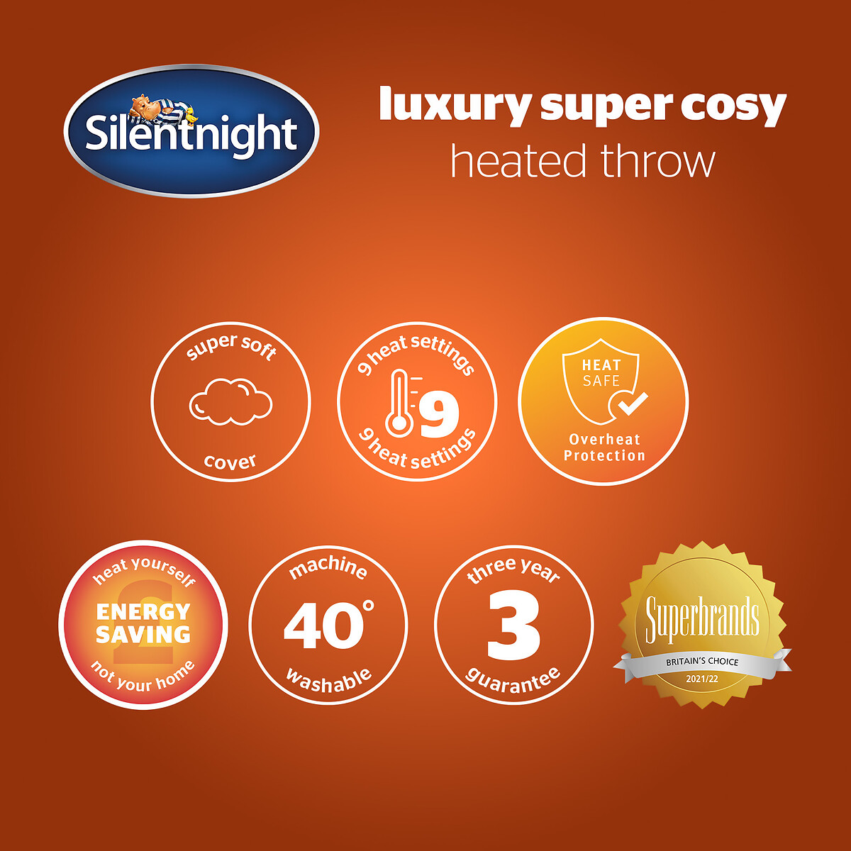 Luxury Super Cosy Heated Throw grey, SILENTNIGHT
