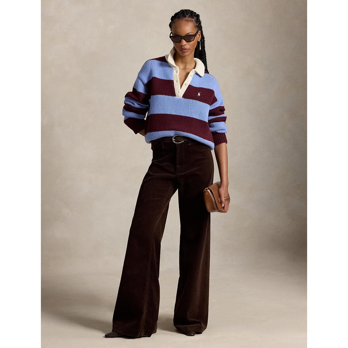 Pull col polo à rayures bleu/bordeaux, POLO RALPH LAUREN