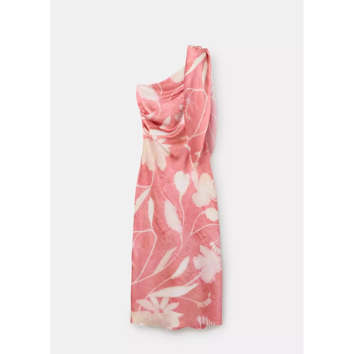 Robe asymétrique imprimé fleuri rose, MANGO