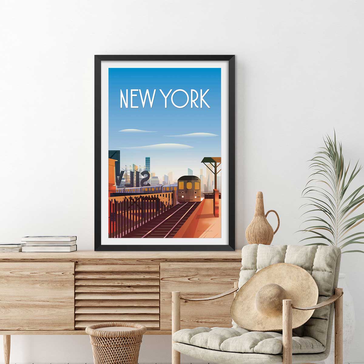 Affiche ville voyage New York City affiche + cadre en bois - noir, HEXOA